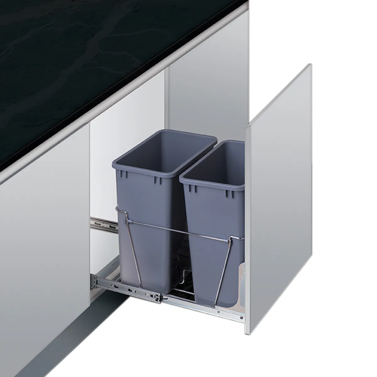 Double Bin Trash Can Pull Out | Double 35 QT Pull Out Trash Can | Dual Kitchen Trash Cabinet | 70BBDBL35PC