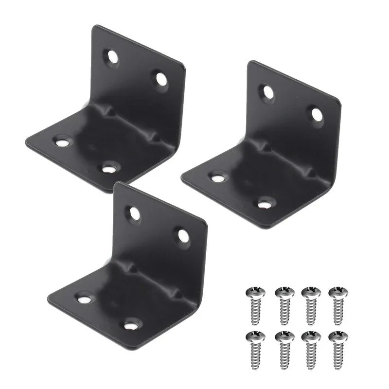 1-1/4 x 1-1/4 x 2-1/4 Tall Black Mending Plates | 90 Degree Black Corner Bracket | Structural Mending Plates With Screws | Heavy Duty Metal Joining Plates | CB90.BK
