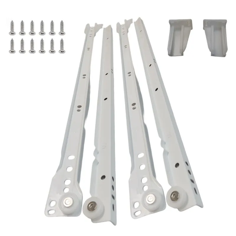 14 Inch (356mm) White Epoxy-Coated Drawer Slide with screws 3/4 Extension, Non-Self-Closing and 75lbs load capacity | 4000-14-1WT