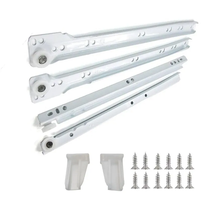 16 Inch (406mm) White Epoxy-Coated Drawer Slide with screws 3/4 Extension, Non-Self-Closing and 75lbs load capacity | 4000-16-1WT