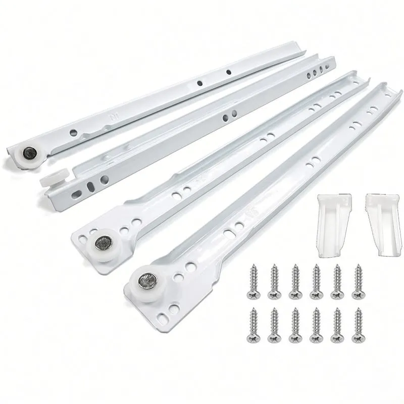 18 Inch (457mm) White Epoxy-Coated Drawer Slide with screws 3/4 Extension, Non-Self-Closing and 75lbs load capacity | 4000-18-1WT